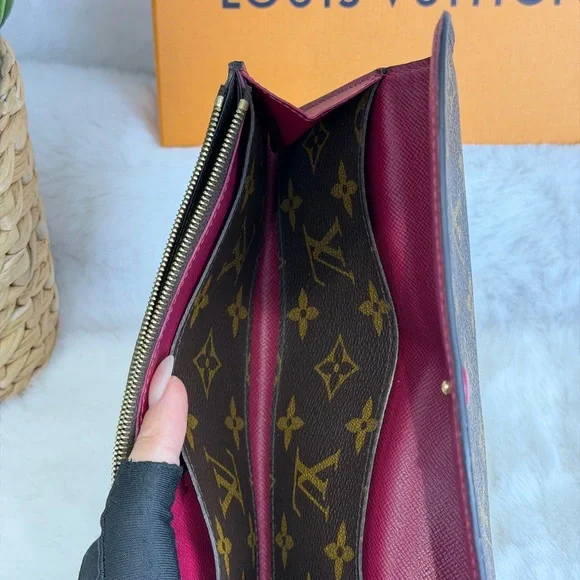 Authentic Louis Vuitton LV Monogram Emilie Wallet Pink Crossbody Chains w/ COA - Picture 10 of 11